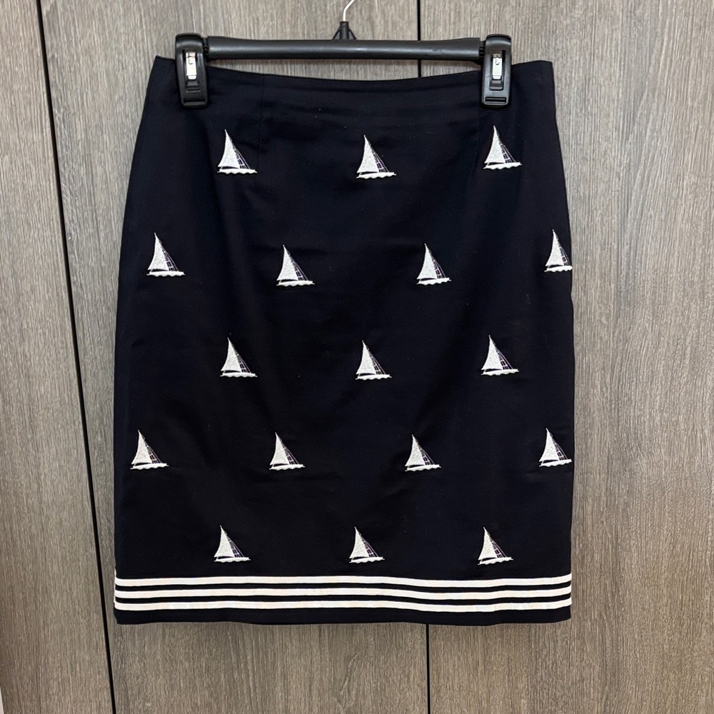 Talbots Black Pencil Skirt with Sailboat Pattern